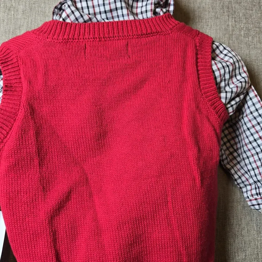 TFW Long Sleeve Button Up Shirt With a Christmas Vest New NWT Photos Party